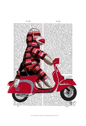 Framed Sock Monkey on Moped Print