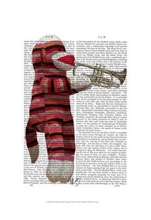 Framed Sock Monkey Playing Trumpet Print