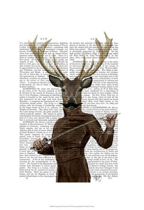 Framed Fencing Deer Portrait Print