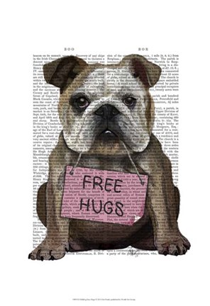 Framed Bulldog Free Hugs Print