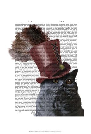 Framed Grey Cat With Steampunk Top Hat Print