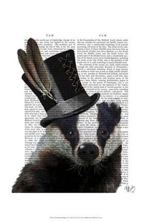 Framed Steampunk Badger in Top Hat Print