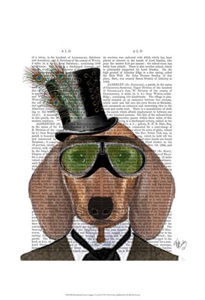 Framed Dachshund Green Goggles Top Hat Print