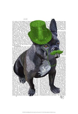 Framed French Bulldog With Green Top Hat and Moustache Print