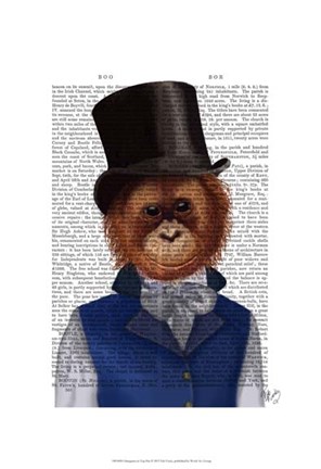 Framed Orangutan in Top Hat Print