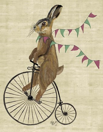 Framed Rabbit On Penny Farthing Print