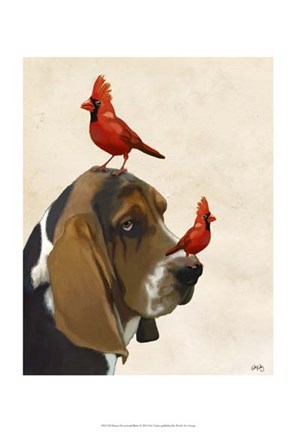 Framed Basset Hound and Birds II Print