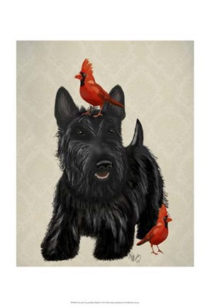 Framed Scottie Dog and Red Birds Print