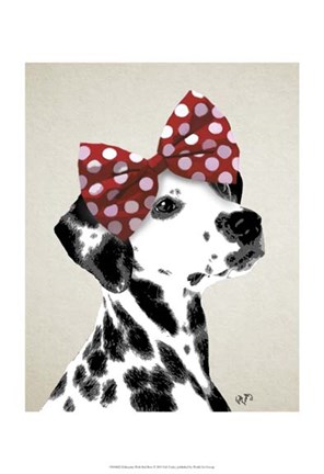 Framed Dalmatian With Red Bow Print