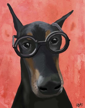 Framed Doberman With Glasses Print