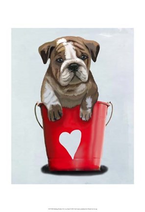 Framed Bulldog Bucket Of Love Red Print