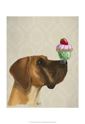 Framed Great Dane and Cupcake Print