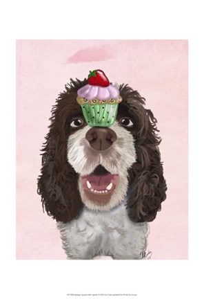 Framed Springer Spaniel with Cupcake Print