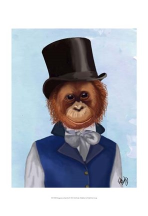 Framed Orangutan in Top Hat Print