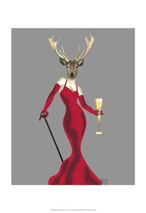 Framed Glamour Deer in Red Print