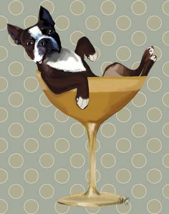 Framed Boston Terrier in Cocktail Glass Print