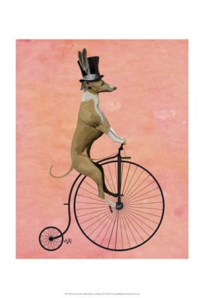 Framed Greyhound on Black Penny Farthing Print