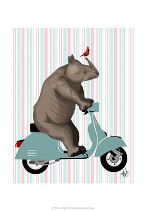 Framed Rhino on Moped Print