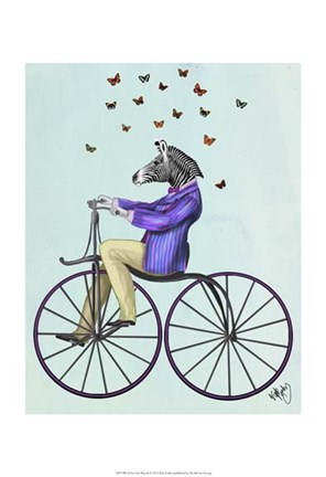 Framed Zebra On Bicycle Print