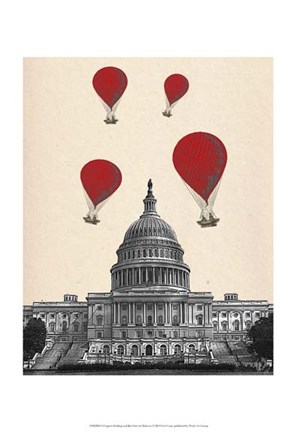 Framed US Capitol Building and Red Hot Air Balloons Print