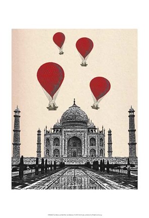 Framed Taj Mahal and Red Hot Air Balloons Print