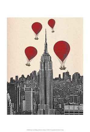 Framed Empire State Building and Red Hot Air Balloons Print