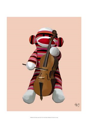 Framed Sock Monkey and Cello Print