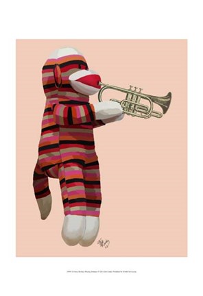 Framed Sock Monkey Playing Trumpet Print