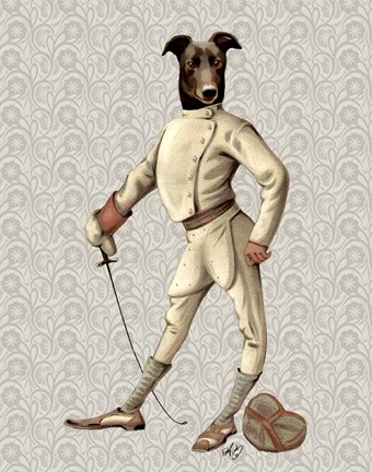 Framed Greyhound Fencer in Cream Full Print