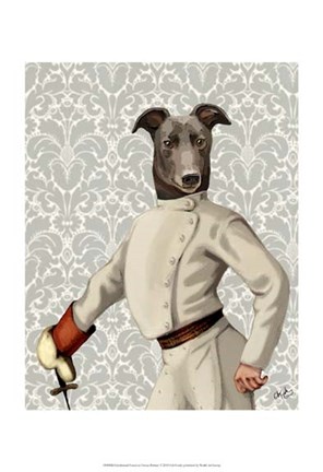 Framed Greyhound Fencer in Cream Portrait Print
