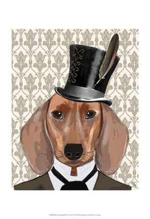 Framed Dachshund Dog With Top Hat Print