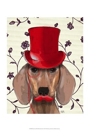 Framed Dachshund With Red Top Hat Print