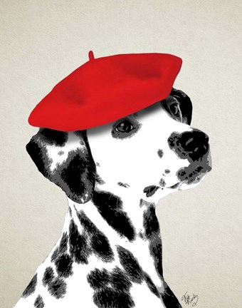 Framed Dalmatian With Red Beret Print