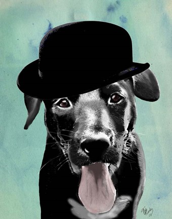 Framed Black Labrador in Bowler Hat Print