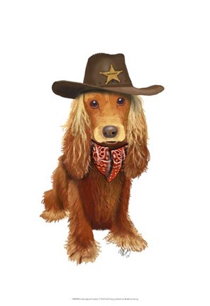 Framed Cocker Spaniel Cowboy Print