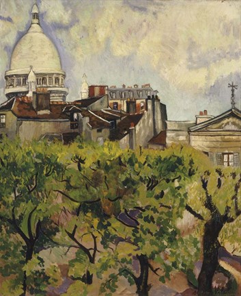 Framed Sacre-Coeur Seen from the Garden of Rue Cortot, 1916 Print