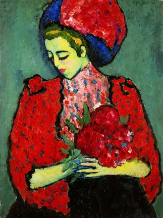 Framed Girl with Peonies 1909 Print