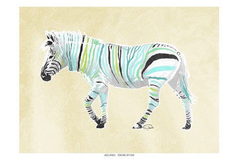 Framed Zebra Teal Greens Print