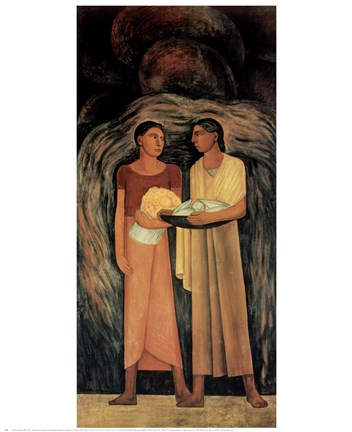 Framed Women With Flowers &amp; Vegetables Print