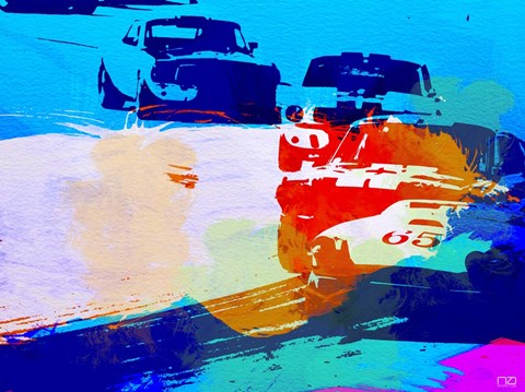 Framed Mustang On The Race Track Watercolor Print