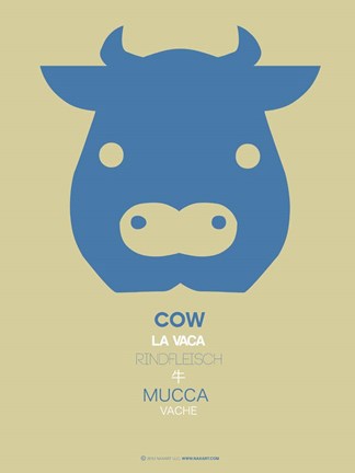 Framed Blue Cow Multilingual Print