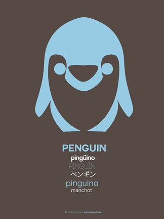 Framed Blue Pinguin Multilingual Print