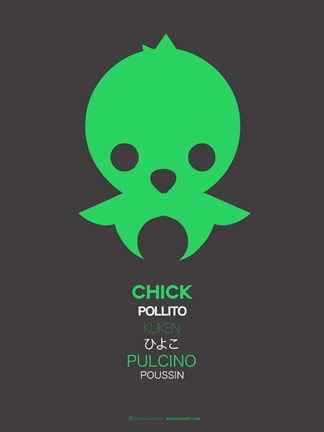 Framed Green Chick Multilingual 1 Print