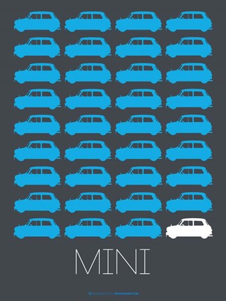 Framed Blue Mini Cooper Print