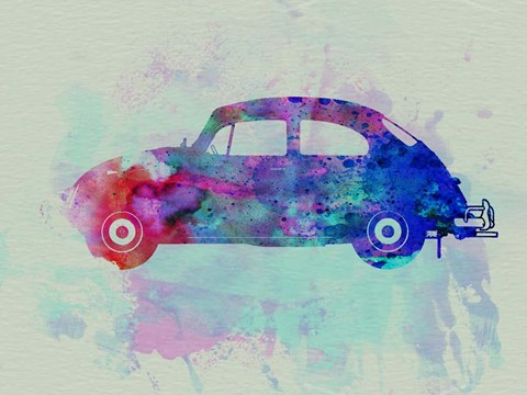 Framed VW Beetle Watercolor 1 Print