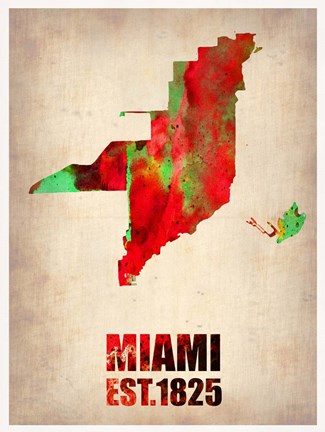 Framed Miami Watercolor Map Print