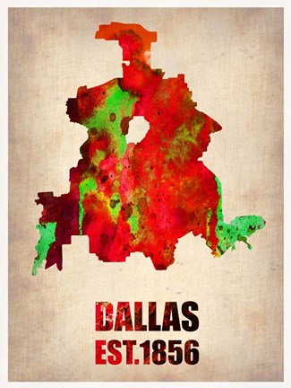 Framed Dallas Watercolor Map Print