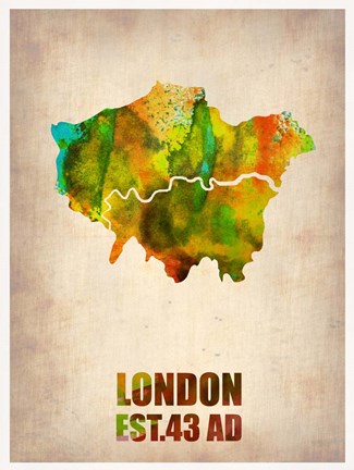 Framed London Watercolor Map 1 Print