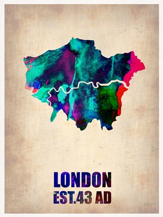 Framed London Watercolor Map 2 Print