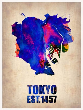 Framed Tokyo Watercolor Map 1 Print